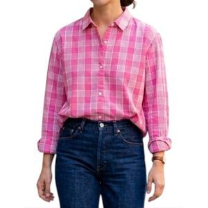 Caron Callahan Alice Shirt Pink Plaid Gingham Button Down Small Oversized Boxy